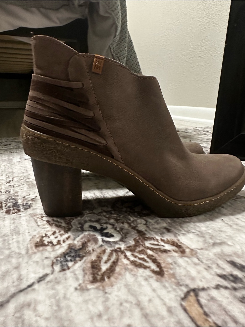 El Naturalista Brown Suede Ankle Boot with Stacked Heel